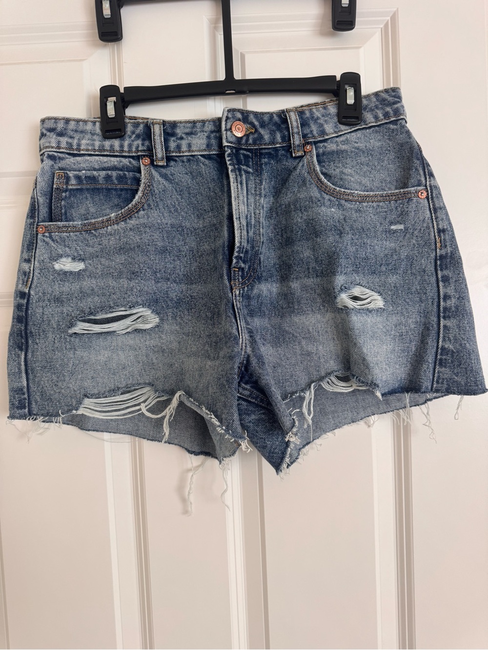 Bershka Light Blue Distressed Denim Shorts